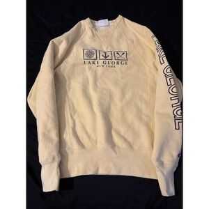 Champion Reverse Weave Lake George NY Sweatshirt Adirondacks Back Graphic Yellow